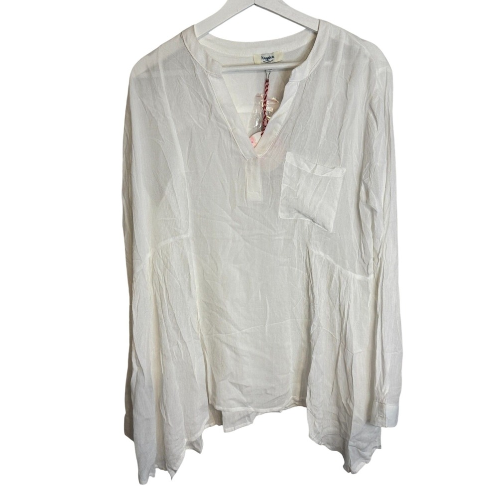 Hayden Los Angeles Tunic Blouse Gauze L White Womens Boho Flowy Top H3233
